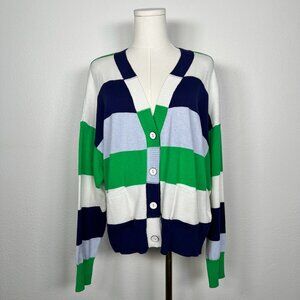 WISPR White/Navy/Green Stripe Varsity Cardigan - Size M